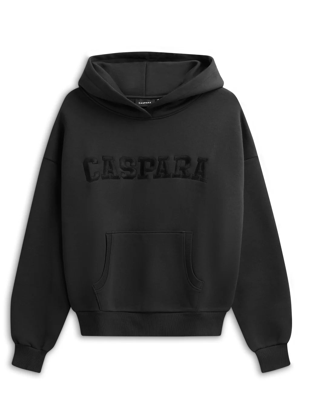 Black CASPARA All-Star hoodie with tonal logo lettering on a white background.